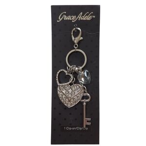 NWT Grace Adele Silver Hearts Clip On Purse Accessory